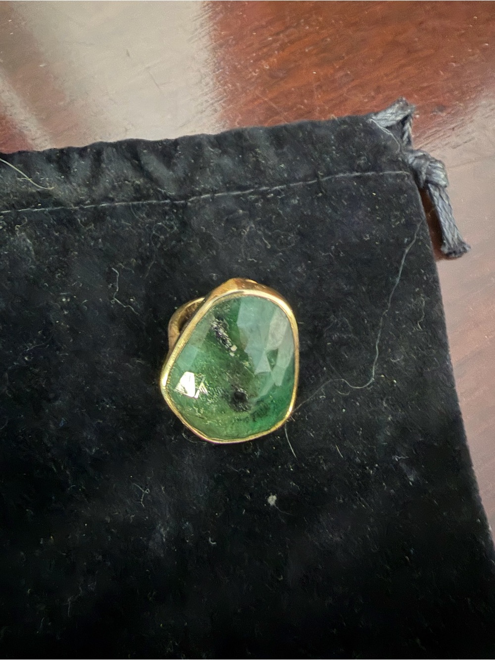 Gold vermeil with raw polished emerald ring